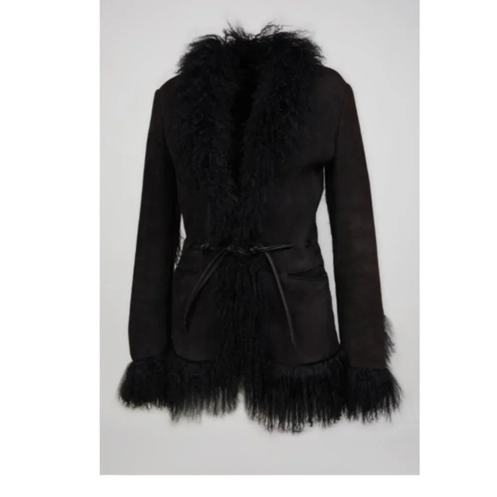 Gucci Tom Ford Era F/W 1999 Black Suede and Shearling Coat 90s Y2K Vintage - Picture 2 of 16